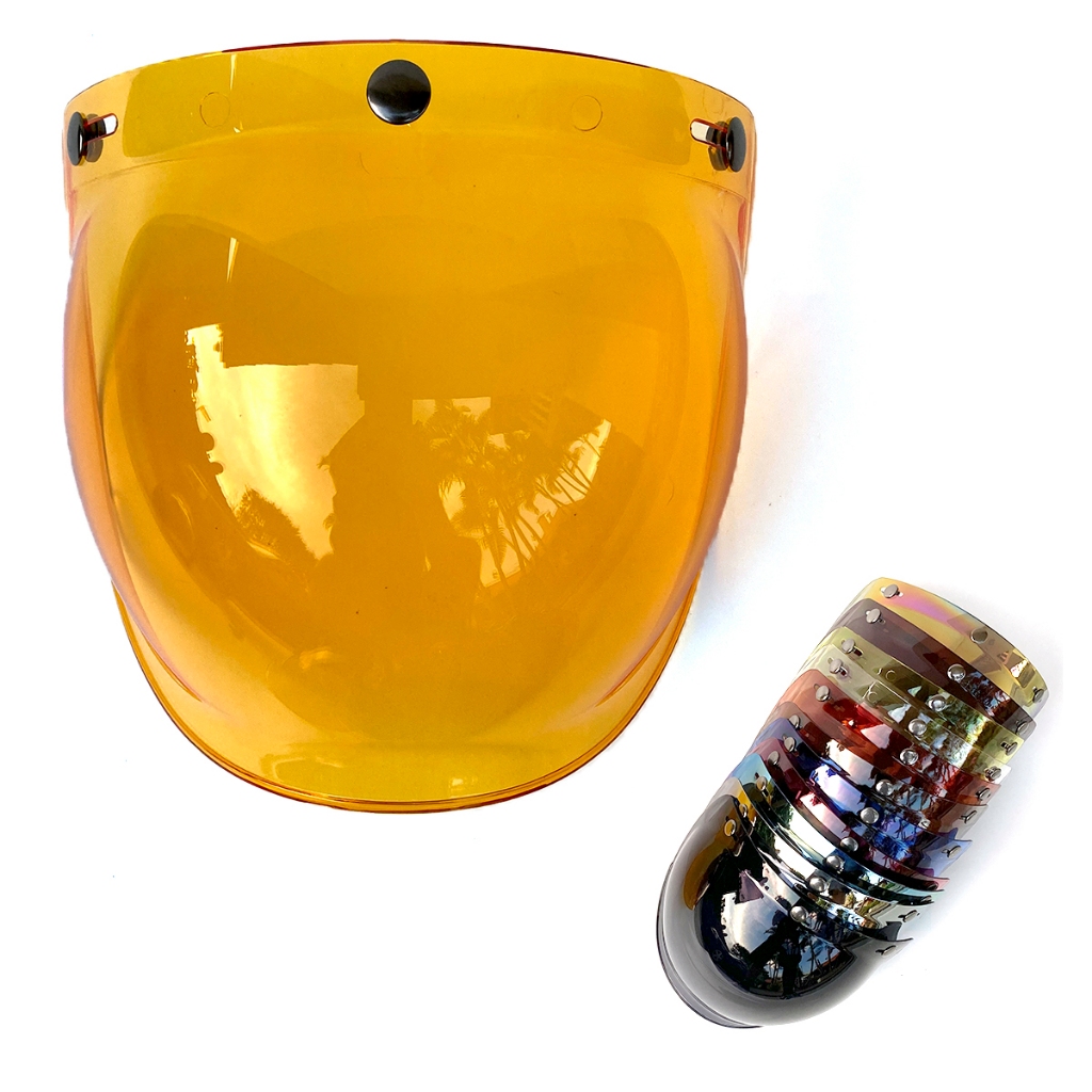 Viseira Bolha Laranja para Capacete Aberto com 3 Botões de Pressão / Custom Old Cafe Racer Moto Bubble Retrô anti-risco