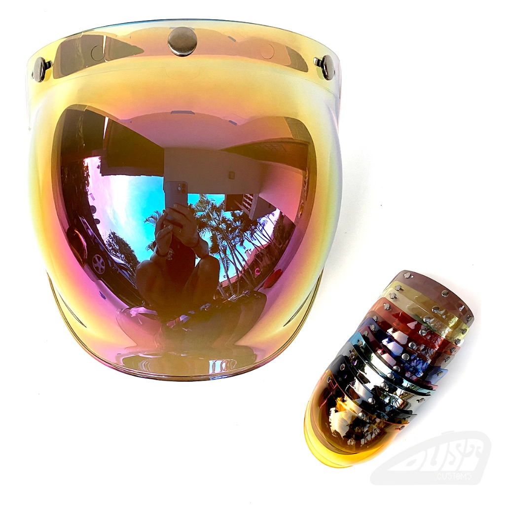 Viseira Bolha Furta-Cor Camaleão Claro para Capacete Aberto com 3 Botões de Pressão/OldCafeRacer Bubble Retrô anti-risco