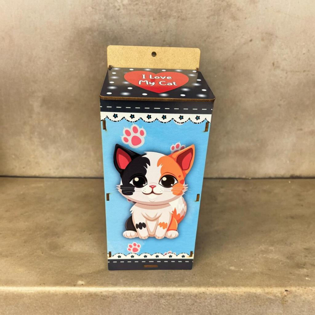 Puxa Saco Gato Organizador de Sacolas Parede Casinha Mdf Madeira Sacolas