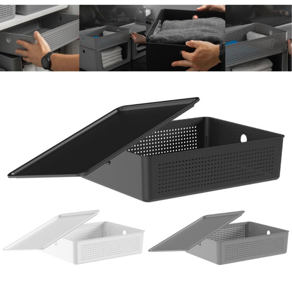 Cesto Flow 8,2l Com Tampa Organizador de Lavanderia Armário Banheiro Cozinha Multiuso 34x27cm - Home & Living