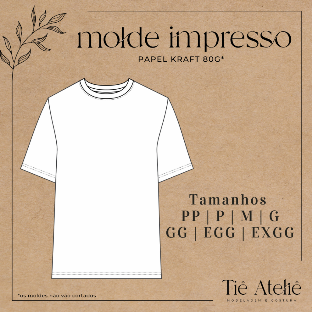 MOLDE EM PAPEL KRAFT DE CAMISETA OVER OVERSIZED MASCULINA OVERSIZE PARA COSTURA MODELAGEM EM PAPEL KRAFT