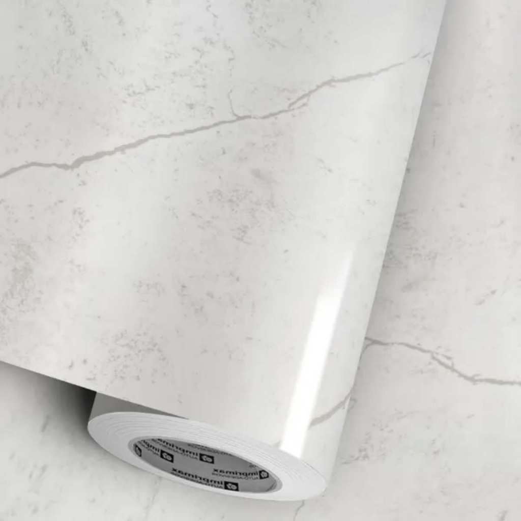 Adesivo Lavável Para Banheiro, Moveis, Pia, Paredes Mármore Marquina Branco Gloss 2mx1,22 de largura