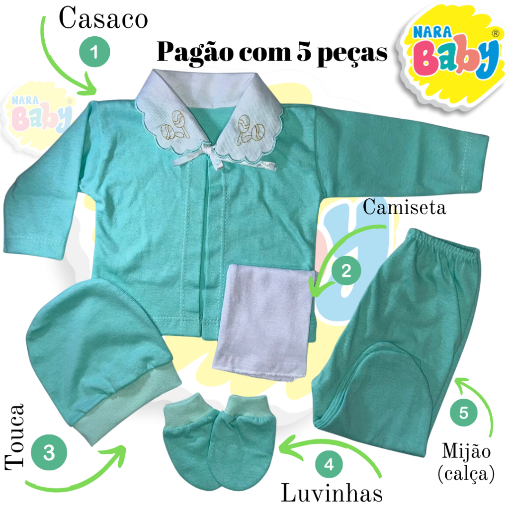 Conjunto Pagão 5 Peças Recém Nascido Menino Menina Kit Reborn