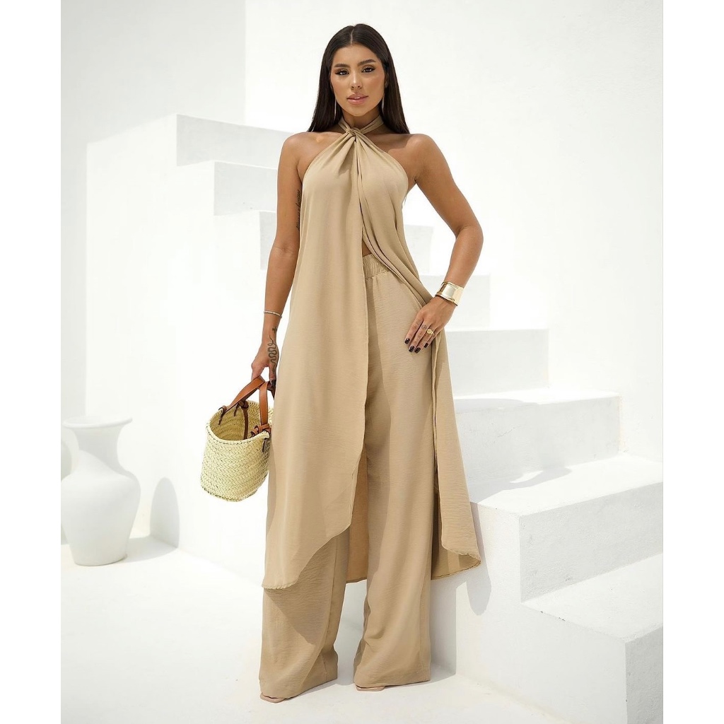 Conjunto Tunica Mykonos Calca Pantalona em Oferta na Shopee