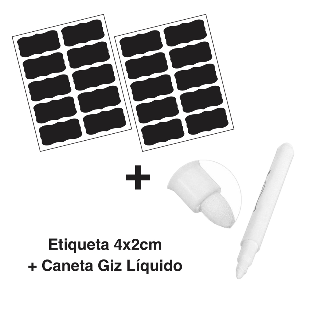 Kit 20, 40 ou 60 Etiquetas Adesivas Lousa em Vinil Preta + Caneta Giz 4x2cm em Oferta na Shopee