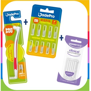 Kit Escova Interdental + 10 Refis + 5 uni Cera Ortodôntica JadePro e PowerDent em Oferta na Shopee