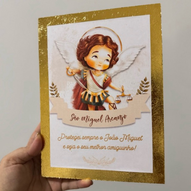 Quadrinho Infantil Personalizado com nome da Criança • São Miguel Arcanjo • 20cm • Presente de Batismo / Nascimento / Aniversário (Após a compra, enviar imediatamente o nome da criança no CHAT ou nas observações da compra!)