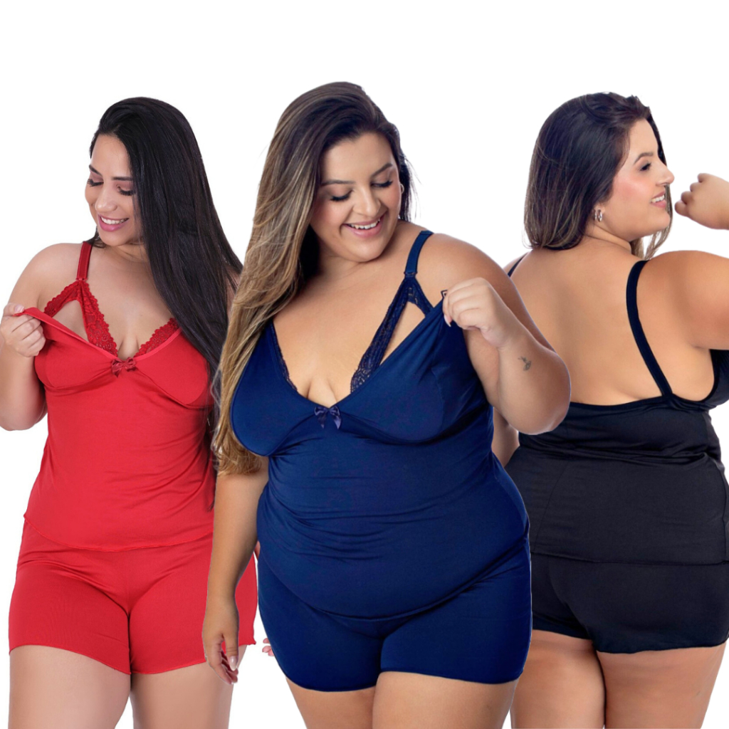 Kit 3 Babydoll de Amamentação Maternidade plus size Blusinha Alça Ajustável Short Renda Sensual em Oferta na Shopee
