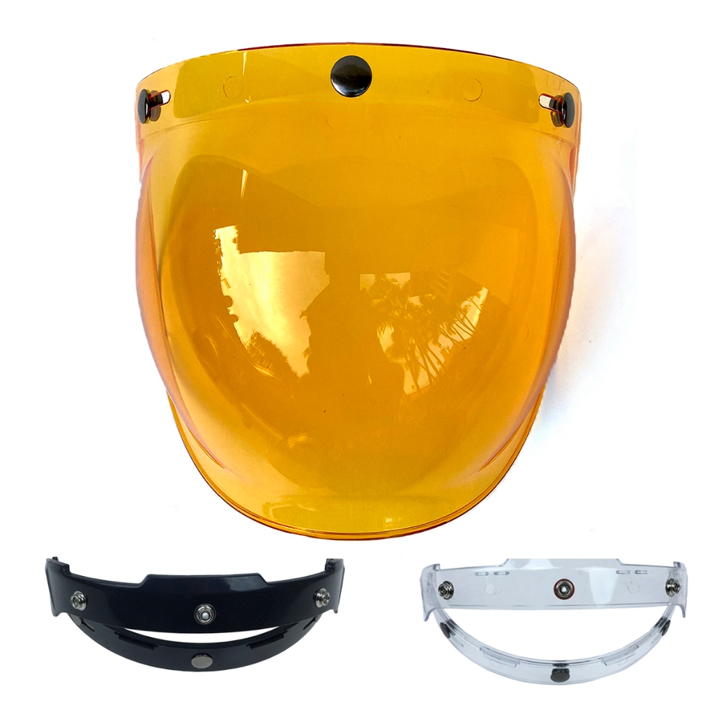 Viseira Bolha Laranja para Capacete Aberto 3 Botões de Pressão+Flip-up Transparente ou Preto/Custom Retrô anti-risco