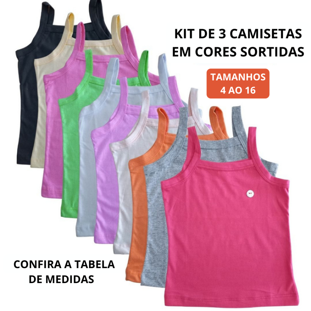 Kit 3 Blusas infantil/juvenil de alça menina