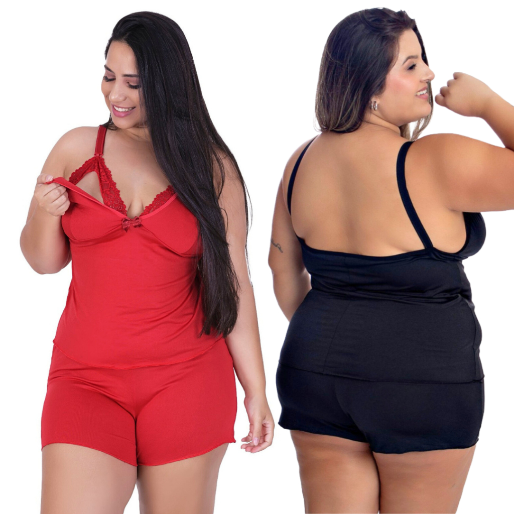 Kit 2 Baby Doll de Amamentação Pós Parto Plus Size Blusinha e Short com Renda e Alças maternidade em Oferta na Shopee