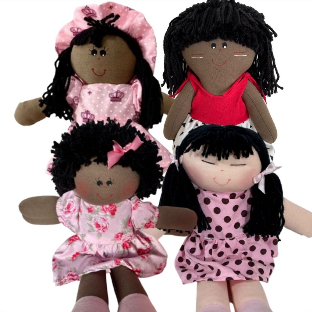 Kit 4 Bonecas e Bonecos De Pano 30cm Artesanal Envio 24h - Diversas Etnias