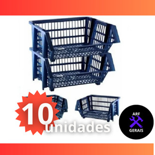 10 Cesto Empilhavel Expositor Organizador Azul 10 Unidades BLUE em Oferta na Shopee