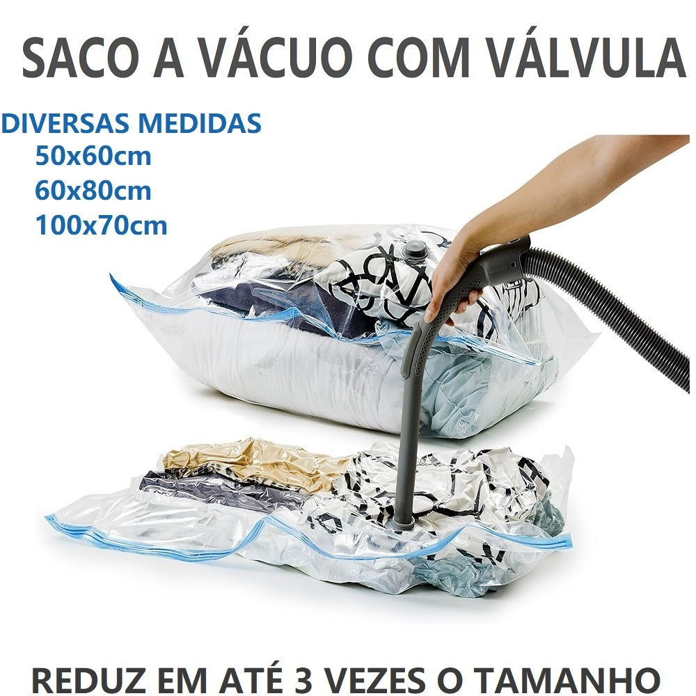 OFERTA Saco A Vácuo Diversos Tamanhos Organizador Viagem Prático E Fácil Transparente Guarda Roupa