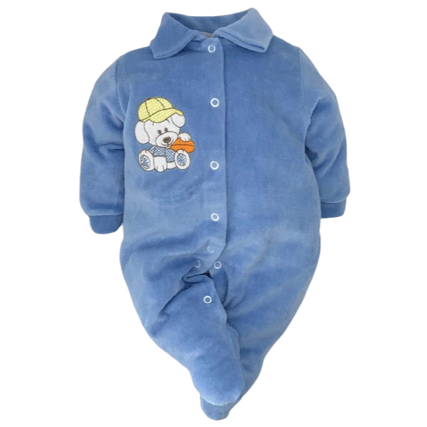 Kit 4 Macacão bebê plush menino bordado e pezinho fechado — imagem 2 de 2