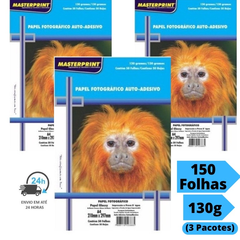 Papel Fotográfico Adesivo Foto 130g A4 Glossy Brilhante 150 Folhas Masterprint em Oferta na Shopee