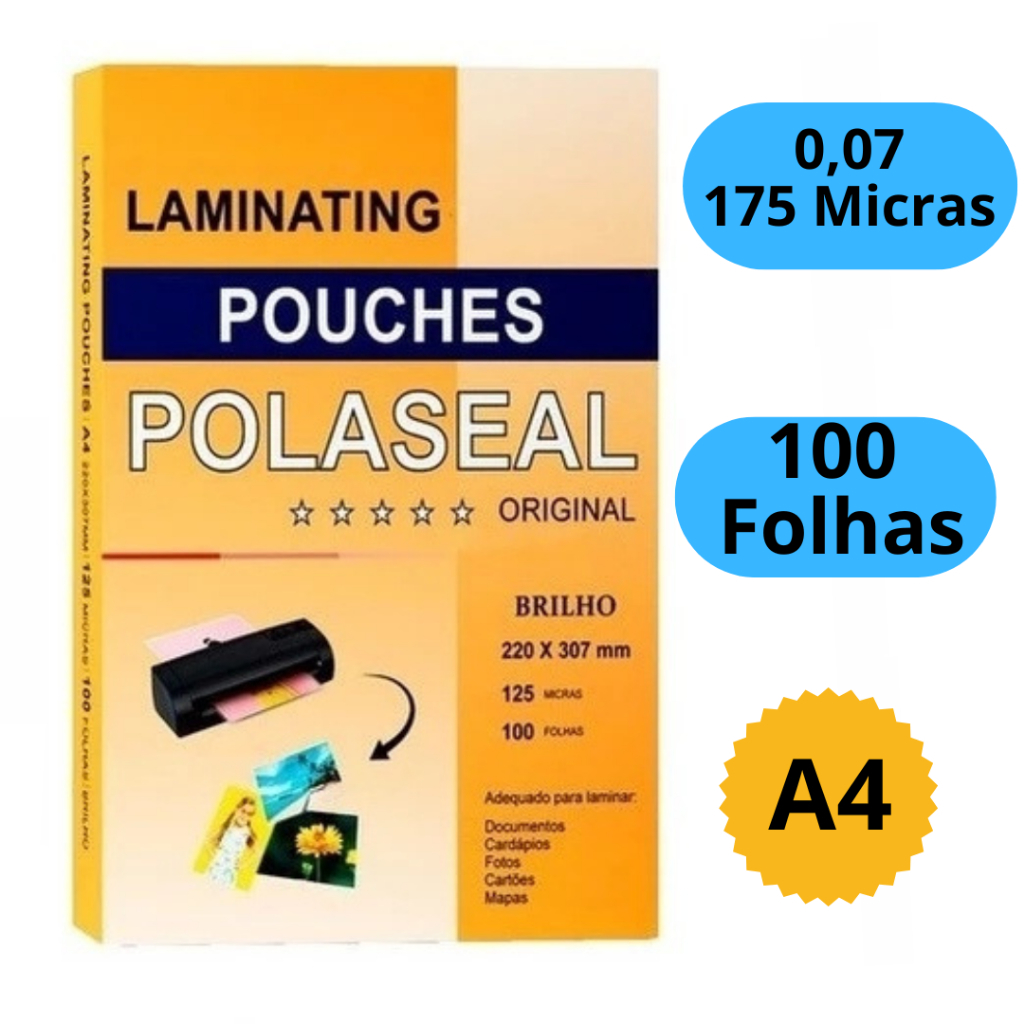 Polaseal A4 0,07mm 220x307 Pouch Film 100 Folhas Plastificação Masterprint em Oferta na Shopee