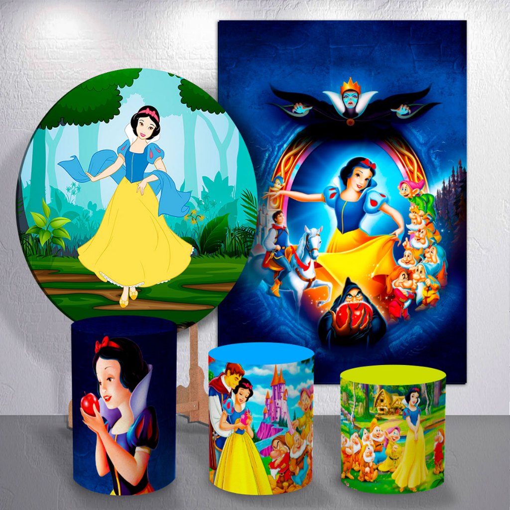 Capas Painel e Cilindro de Festa Sem Suporte Decoração Menina Infantil Princesa Neve Espelho Magico