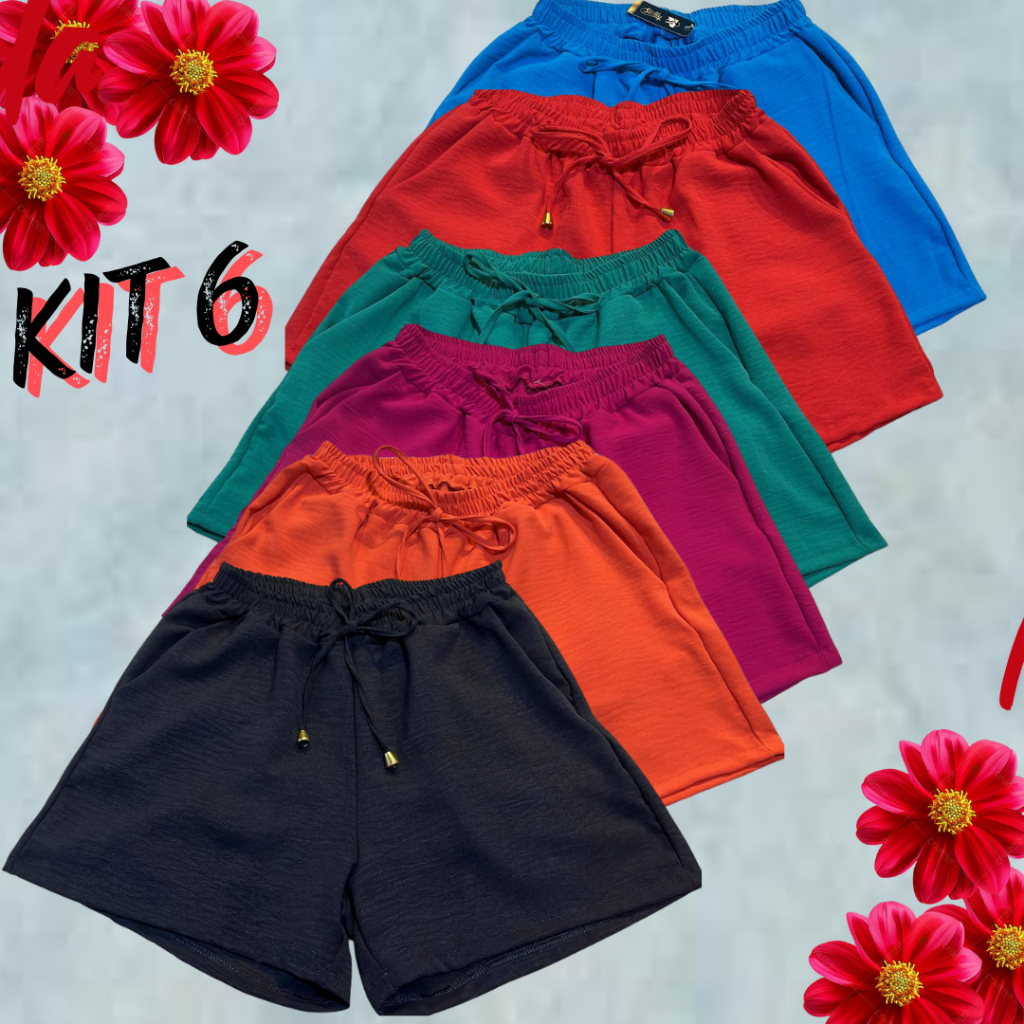 KIT 6 SHORTS DUNAS PLUZ SIZE CURVE MODA BLOGUEIRA COM BOLSO DIVERSAS CORES