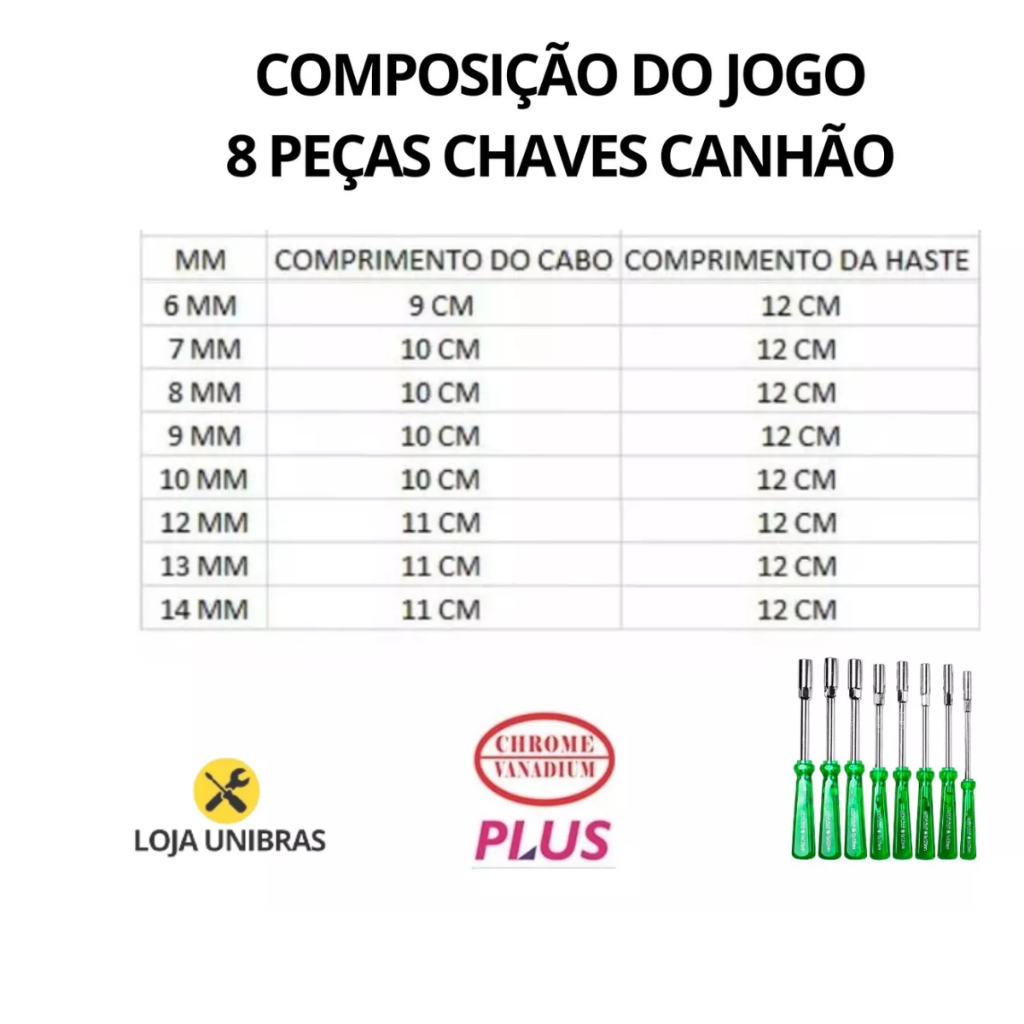 Kit Jogo Chaves Canhão 8 Peças 6 A 14mm Cromo Vanádio Forte