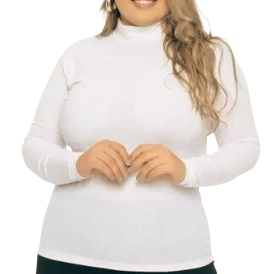 Blusa Manga Longa Plus Size Blusa Gola Alta Cacharrel Feminino Segunda Pele Do G1 ao G3 Branco