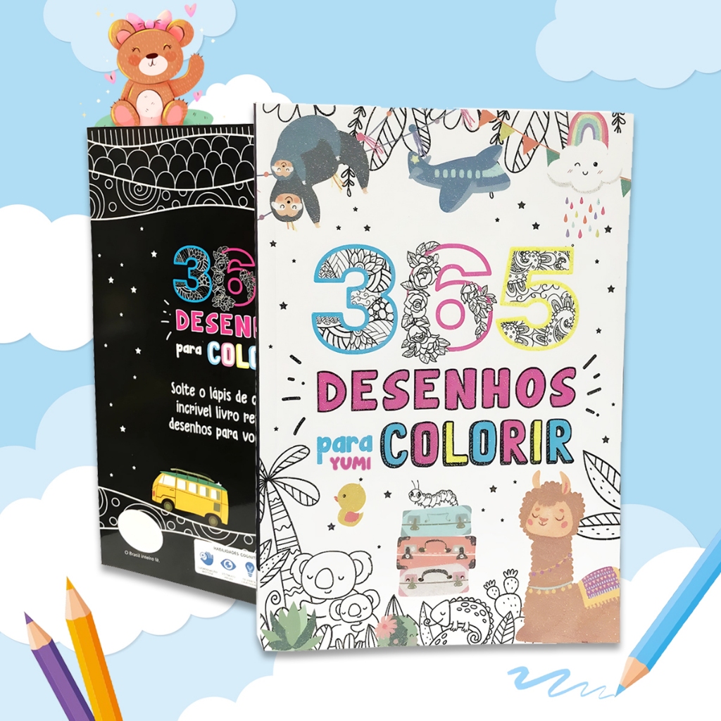 Livro Infantil 365 Desenhos Para Colorir Livro De Pintura  Capa C/ Glitter Folhas Brancas Premium