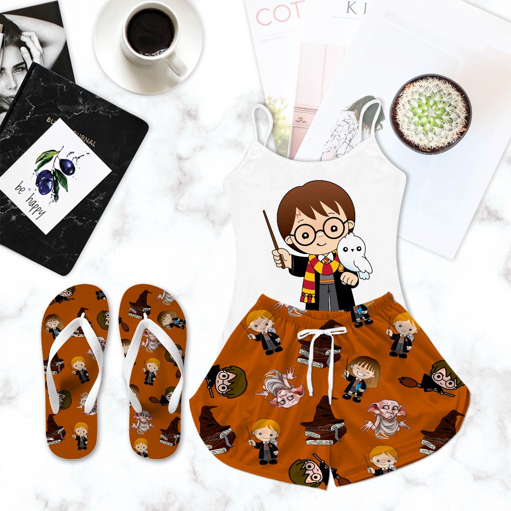 Pijama Feminino Baby Doll Com Chinelo De Dedo Harry Potter em Oferta na Shopee