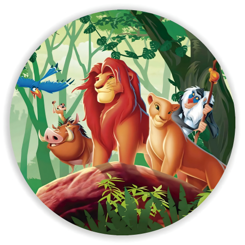 Painel Festa Infantil Redondo Rei Leão, Simba, Kiara Adultos + Arco, Suporte incluso. Fazemos personalizado com qualquer tema. Confeccionado em Lona fosca, impressão de alta resolução. cenário Circular p/ Decoração