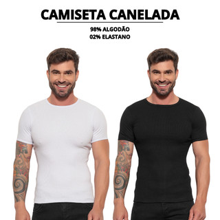 Camiseta Canelada Slim Justa ao Corpo Estilo Americano