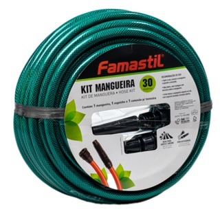 Mangueira para Jardim Trançada 30M 7/16 x 1,5mm Kit Esguicho e Conector Verde Famastil em Oferta na Shopee