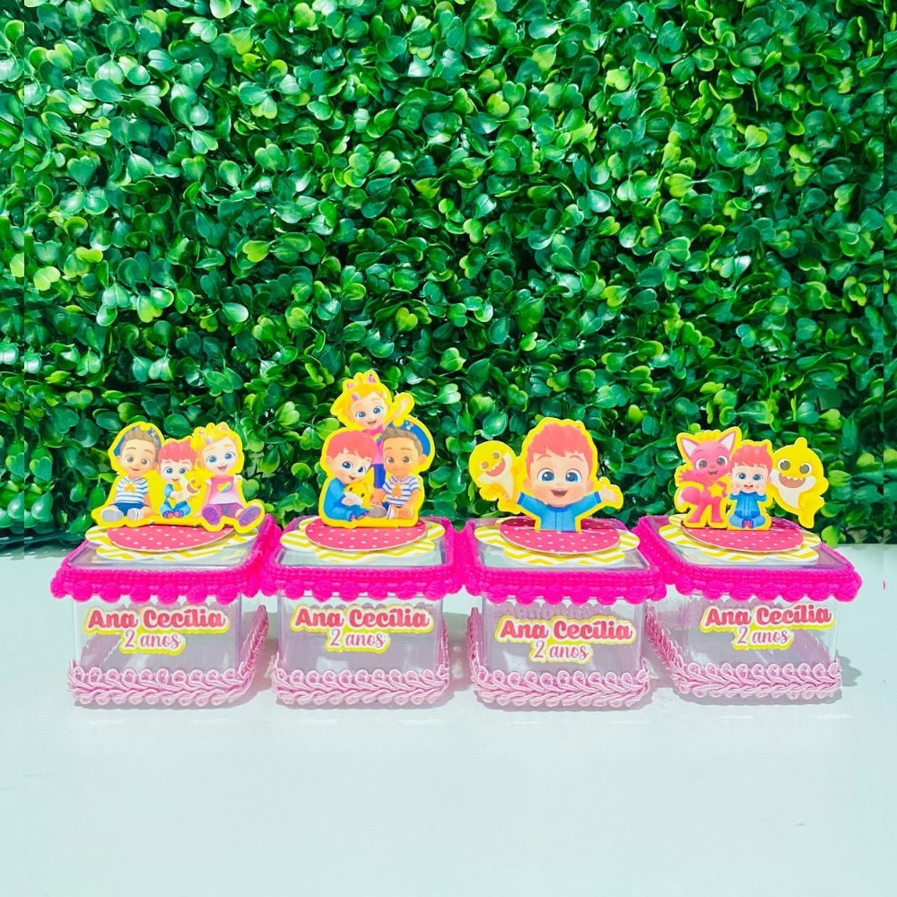 Kit 10 Caixas Acrílica 5x5 Bebefinn Rosa Lembrancinha Personalizada Luxo | Festa Infantil