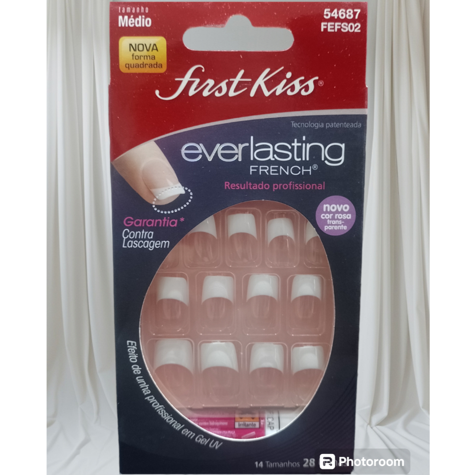 FIRST KISS UNHAS EVERLASTING FRENCHº FRANCESINHAS MEDIAS GEL UV 28 UNHAS FORMATO QUADRADA 54687