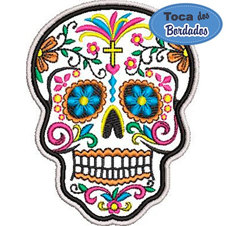 Patch Bordado Skull Caveira Mexicana 10x7,5 cm Cód.1765