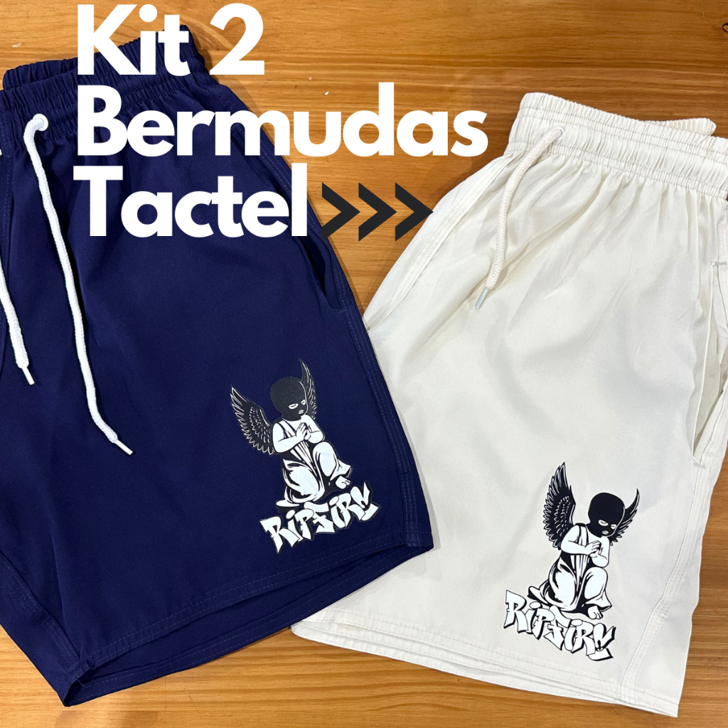 Ripfire Kit Com 2 Bermudas Masculina Tactel Elastano Angel Anjo Ak-47 Streetwear