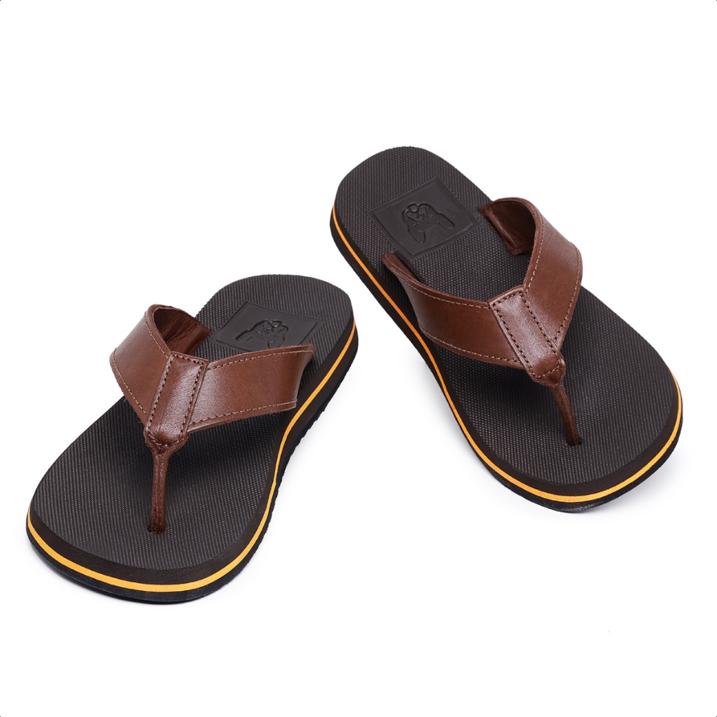 Chinelo Sandália De Couro Masculino Com Sola De Borracha Forrada Com Pesponto