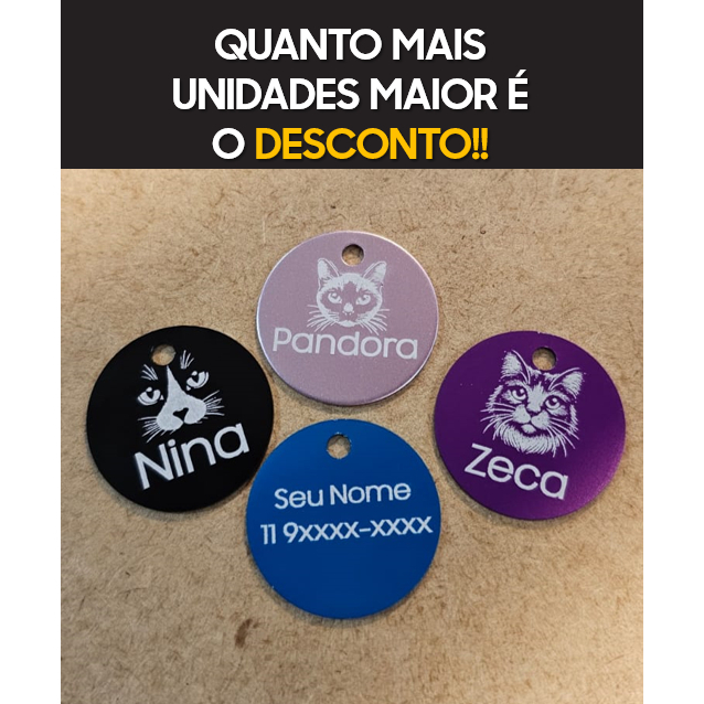 Plaquinha de Identificação para PET Colorida (Cachorro e Gato)