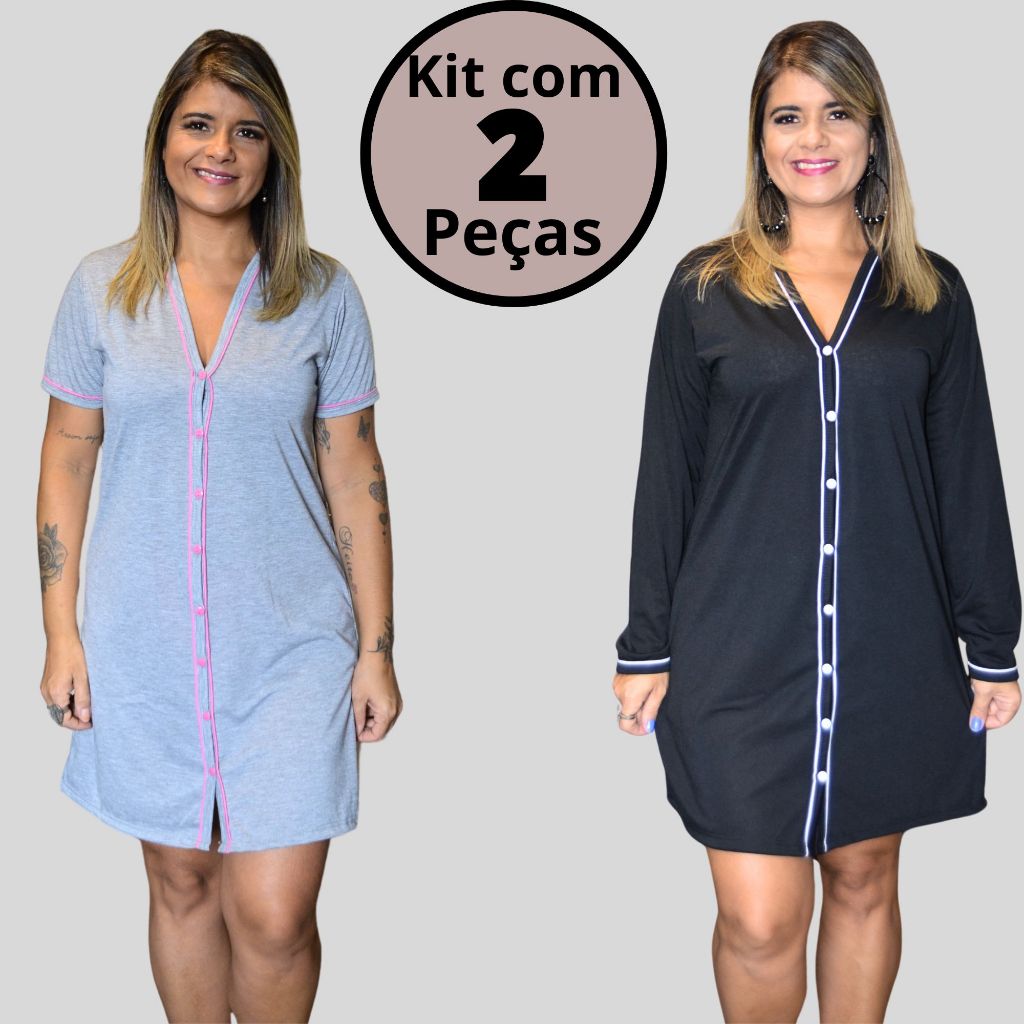 Kit com 2 Pcs Amamentação Camisola ou Baby Doll / Meia Manga ou Manga Longa / em Malha com...