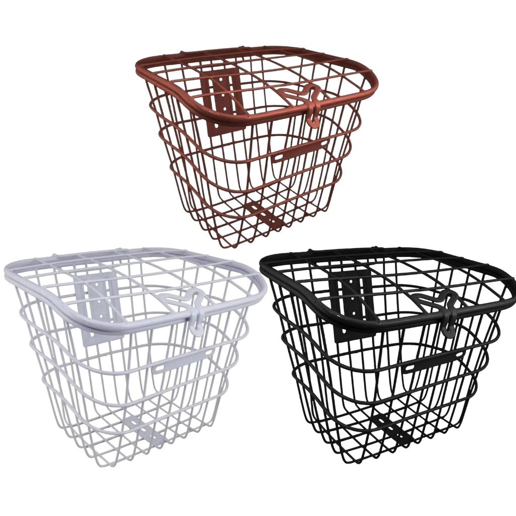 Cesta Aramada Com Tampa em aço cor Marrom preta ou branca Retrô reforçada completa para bike aro 20 24 26 e elétrica tambem. (cabe em suspensão)