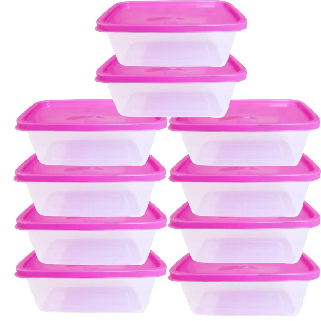 Kit 20 Potes Marmita Fitness 1L Para Freezer e Microondas BPA Free Transparentes Rosa Organizador Alimentos retangular