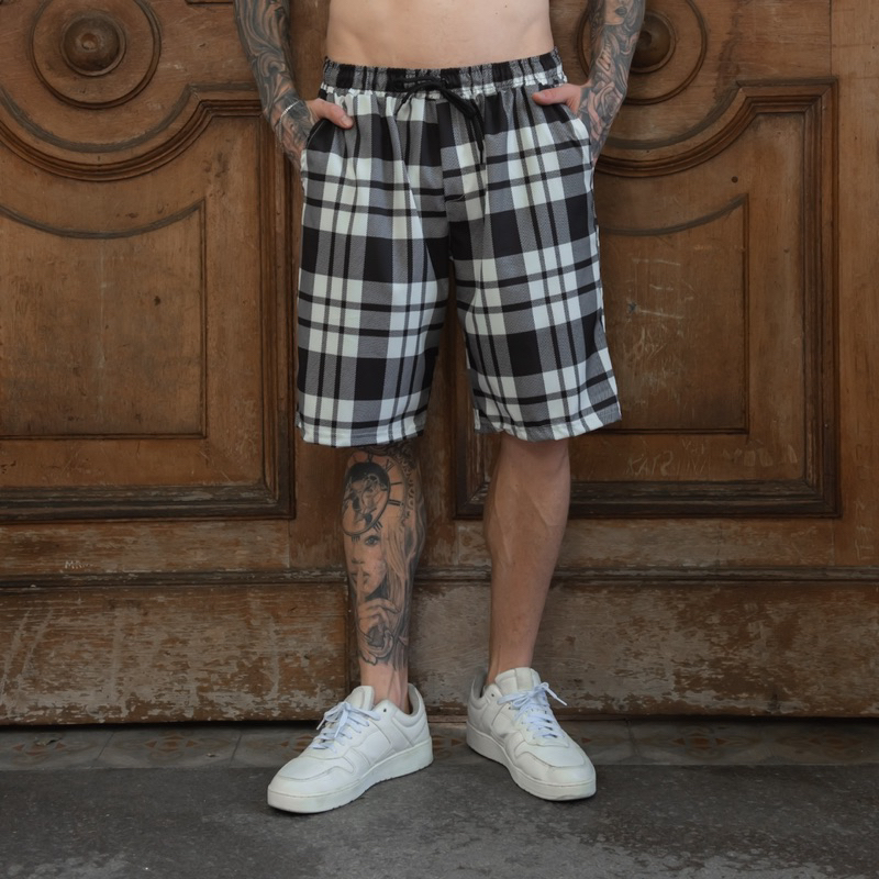 Short masculina xadrez/faixa com Elastano e elástico até joelho Esportes Verão moda 2024 top