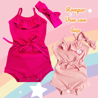 Romper bebê menina,jardineira macacão com laço em Oferta na Shopee