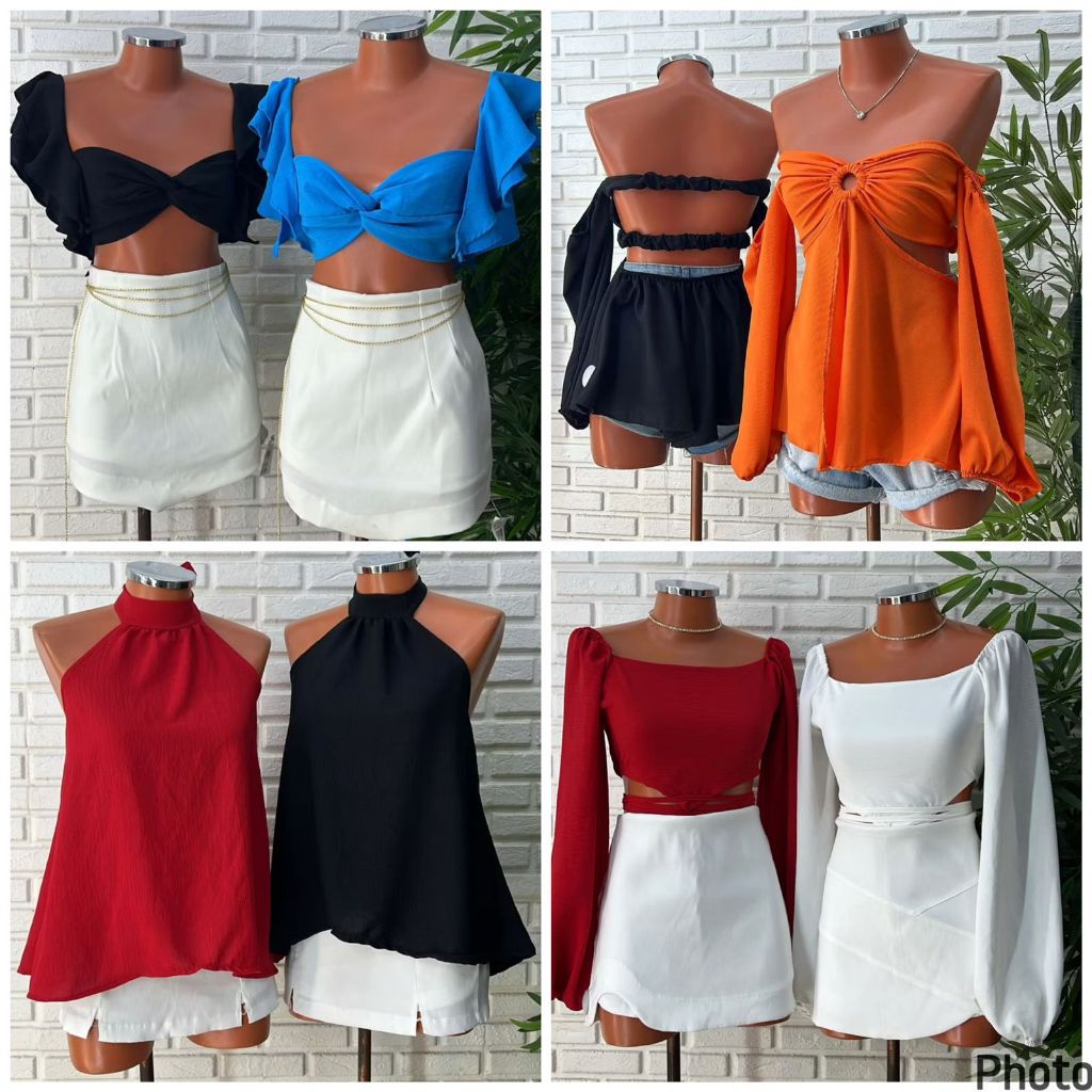 kit atacado revendedora sacoleira cropped e blusa feminina atacado duna prêmio 10 peças variadas a sua escolha
