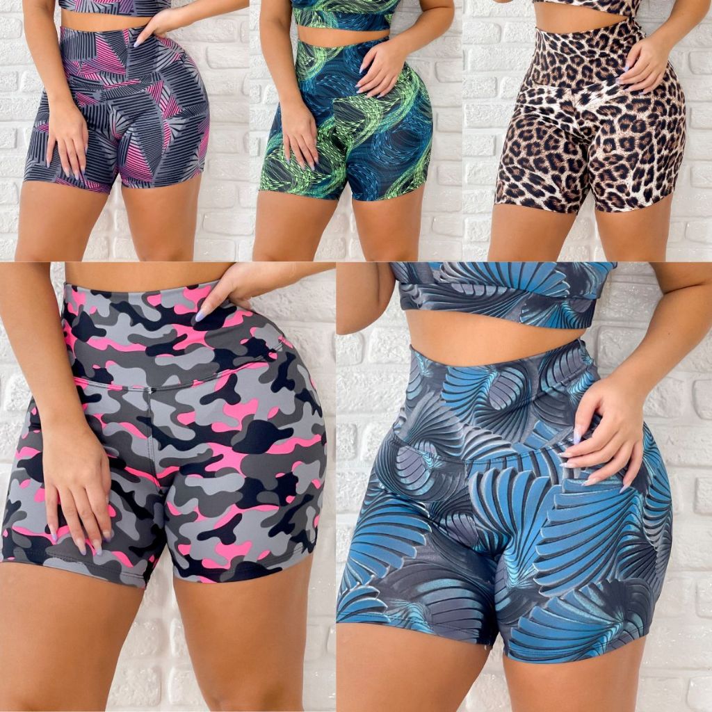 Roupa De Academia Fitness Shortinho Shorts Estampado Na Promocao