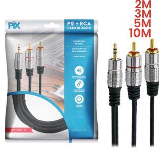Cabo Audio Auxiliar P2 Estereo X 2 Rca Blindado Profissional 2M 3M 5M 10M em Oferta na Shopee