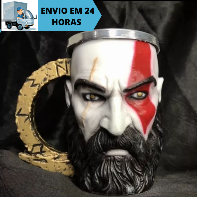 Caneca/Copo Kratos God Of War 4 3D Resina Dourado Dourado