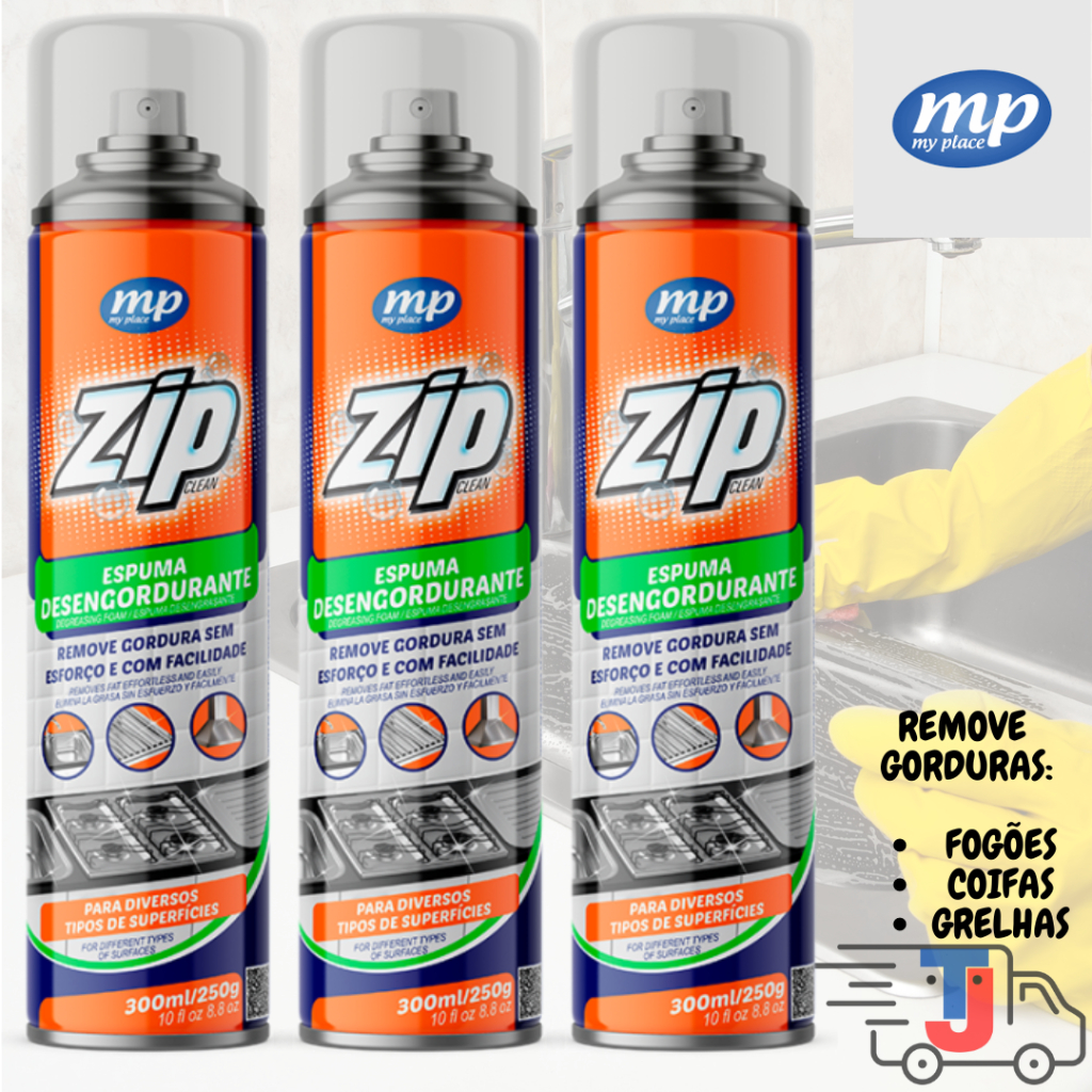 KIT 03 Espuma Desengordurante Spray ZIP 300ml em Oferta na Shopee