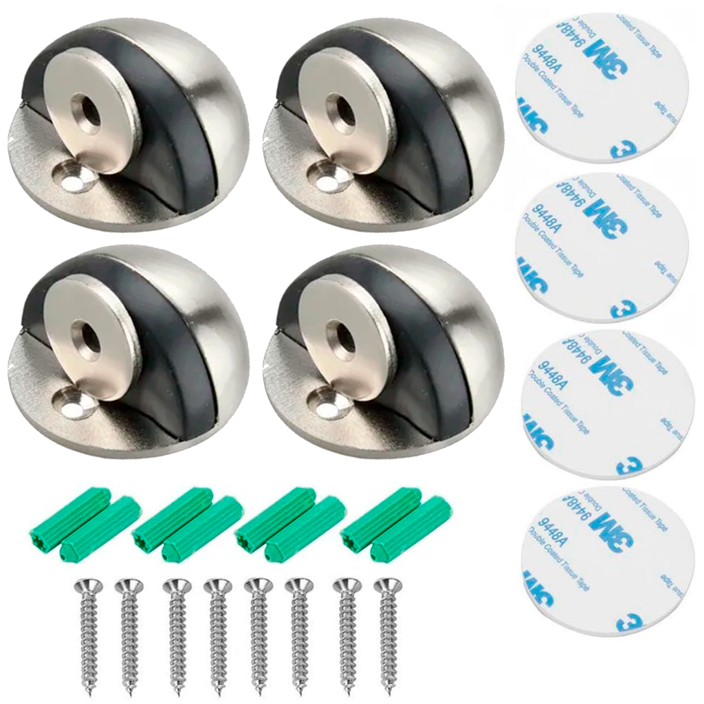Kit 4 Trava Batedor Rodapé Imã Prendedor Magnética Parede Segurador Chão Parede Aço Escovado Anti Impacto Vento