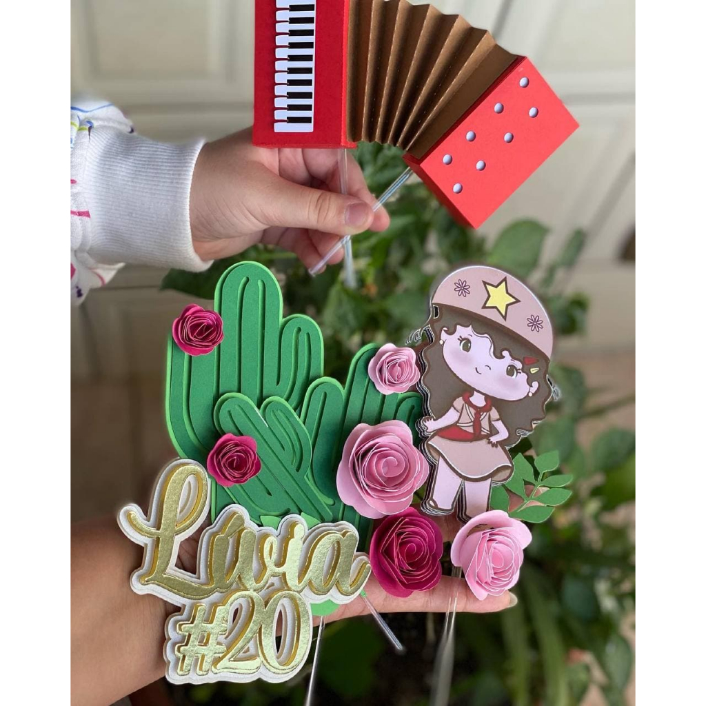 Topper 3D personalizado Arraiá Festa Junina cangaceira topo para bolo