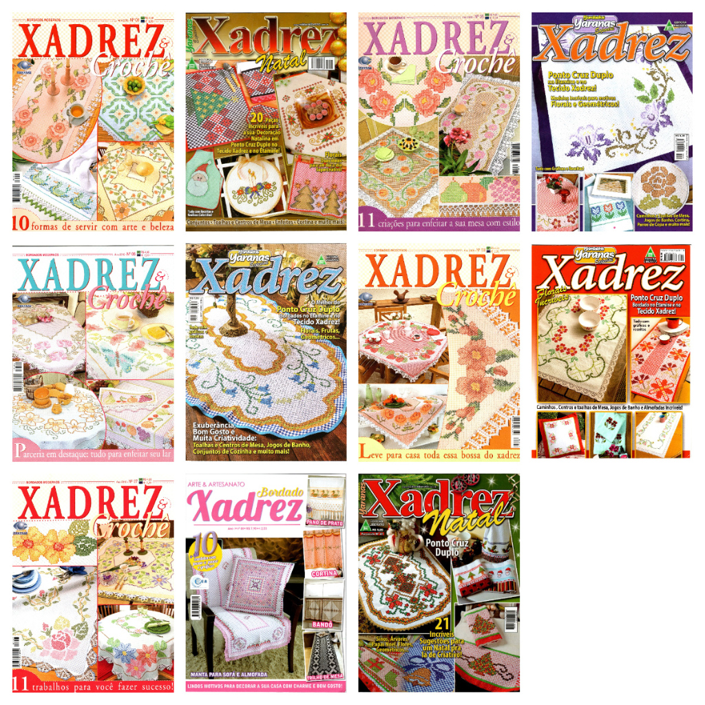 Kit 9 Revistas Bordado Tecido Ponto Xadrez & Crochê