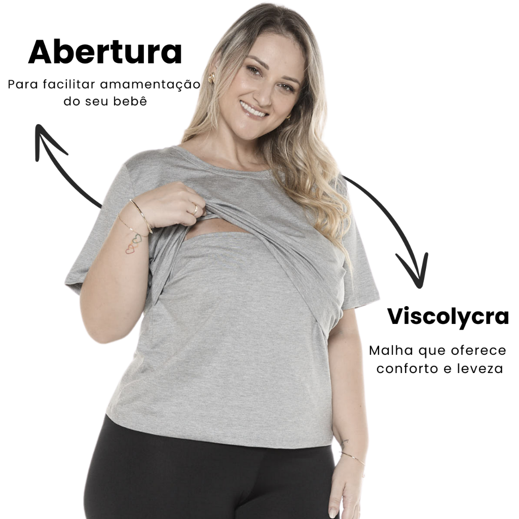 Blusa amamentação  feminina t-shirt gestante blusinha manga curta viscolycra premium tamanho plus size-1181